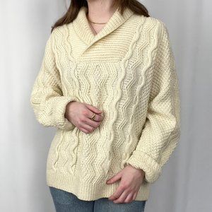 Vintage Aran Cable Knit Oversized Sweater Irish Scottish Wool Fisherman Grandpa